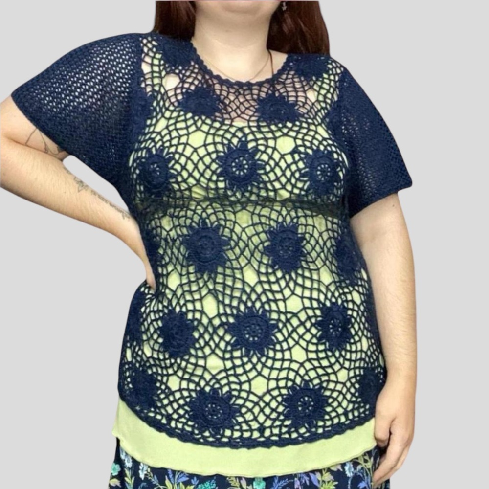 Y2k fairy floral crochet knit top